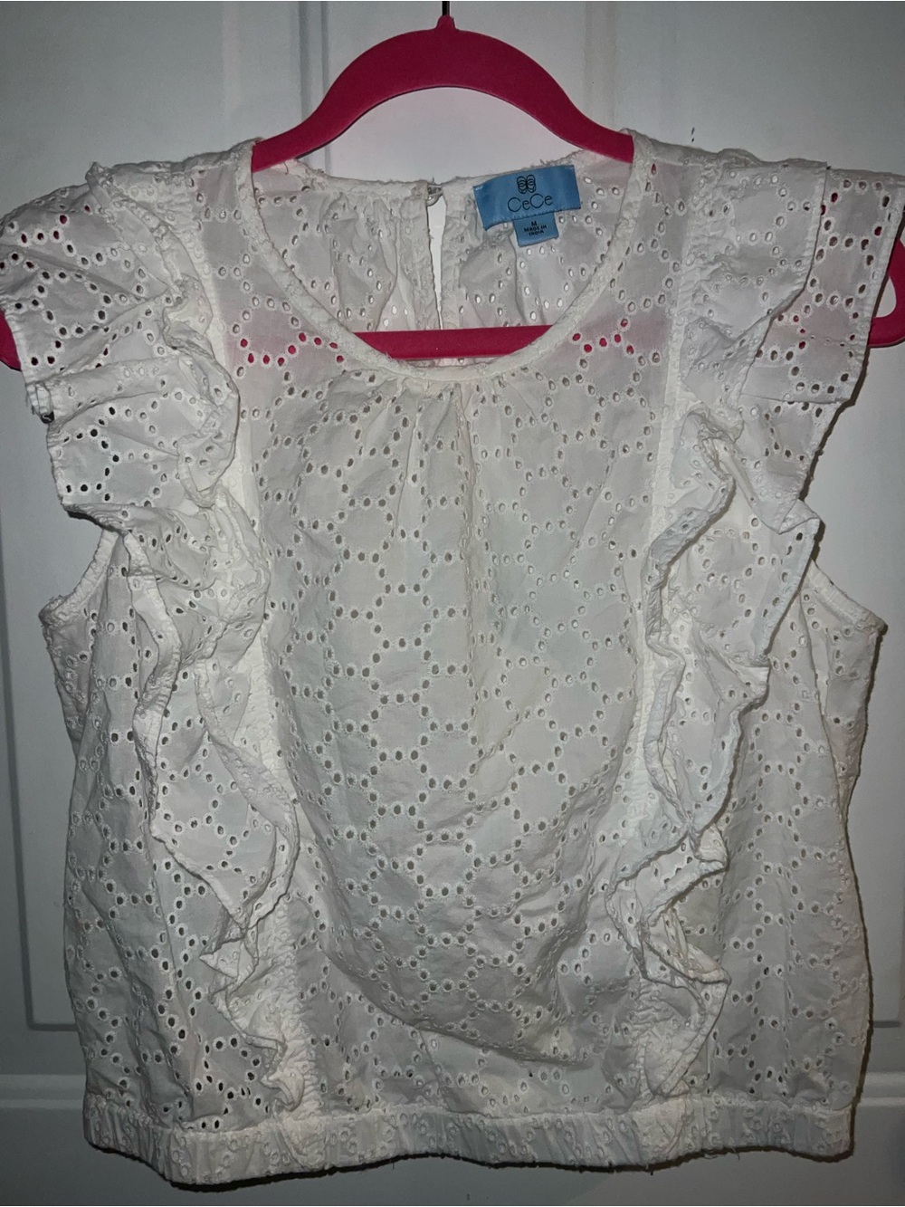 CeCe White Eyelet Ruffle Sleeve Blouse